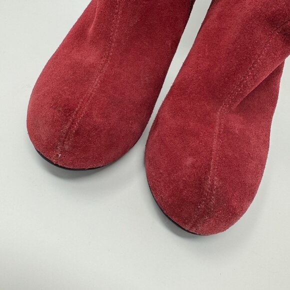 Carlos Womens Burgundy Sued Leather Bow Accent  Zip Stiletto Booties Size 6.5 - Picture 3 of 8